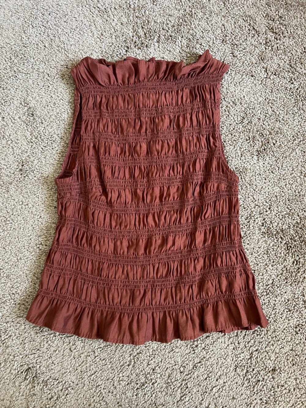H&M Smocked Ruffle Neck Sleeveless Top - Rust Brown